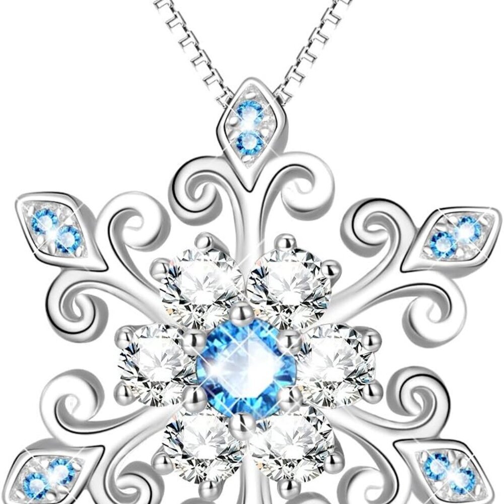 925 Sterling Silver Snowflake Pendant Necklace Blue and White Fleur De Lis, Roma